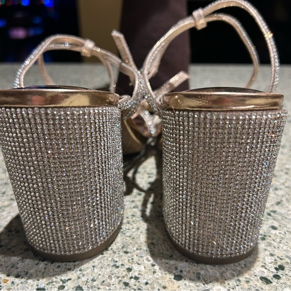Dream Pairs Rhinestone Block Heel Sandals/Champagne Gold/Dressy Heels. - Picture 5 of 7